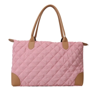 Sac cabas rose matelassé en nylon avec anses kaki et coins renforcés pour femme