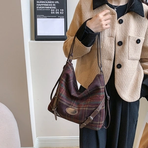 Sac à Bandoulière en Lainage Écossais Style Rétro Britannique pour Femmes Sac à Main en Tweed avec Bandoulière en Cuir Hiver