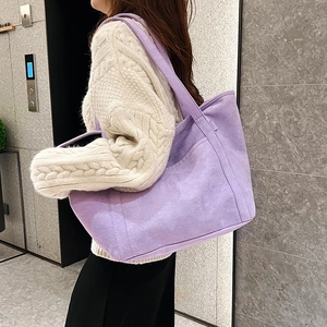 Minimalist purple matte large tote bag for women showing a casual shoulder style