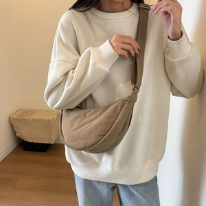 Women Minimalist Nylon Half Moon Shoulder Bag Solid Color Casual Crossbody Hobo Bag Pleated Design Adjustable Strap Daily Bag