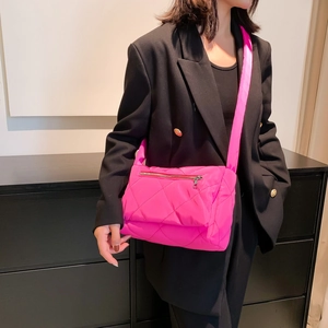 Borsa a Tracolla Trapuntata in Cotone da Donna Motivo a Rombi Tracolla Larga Borsa a Spalla Urban Minimalista Casual Leggera