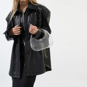 Transparent acrylic crescent handbag with unique bubble texture and metallic silver clasp