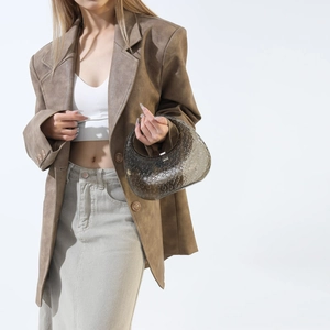Chic semi-transparent crescent bag with embossed 3D bubble texture in premium brown-gray