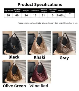 Detailed size specifications for a large quilted PU leather hobo bag with mini pouch