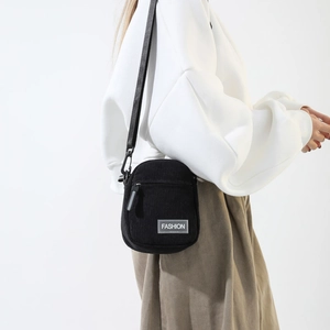 Women's Corduroy Small Shoulder Bag Minimalist Fashion Letter Label Crossbody Bag Zipper Closure Adjustable Strap Casual Daily Bag