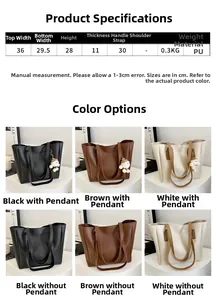 Detailed size specifications and measurements chart for this minimalist PU tote bag