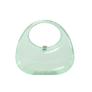 Minimalist light green acrylic handbag with unique bubble texture and silver metal clasp