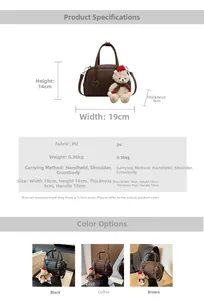 Detailed size specifications for the brown PU leather crossbody bag with teddy bear charm