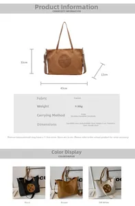 Detailed size specifications for a large capacity canvas tote bag with 33cm handle height