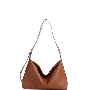 Minimalist brown pebbled PU leather hobo crossbody bag with adjustable strap and zipper