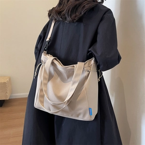 Minimalist Canvas Drawstring Tote Bag For Women Large Capacity Shoulder Bag With Adjustable Strap Solid Color Crossbody Handbag