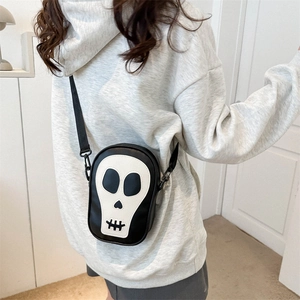 Petit sac bandoulière chic en forme de tête de mort noir et blanc pour femme
