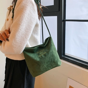 Winter New High-End Design Women Suede Shoulder Bag With Letter Embroidery Knot Strap Casual Minimalist Crossbody Bag