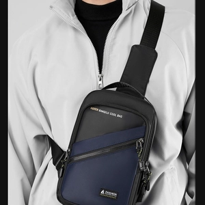 Fashion Men Nylon Chest Bag Urban Simple Shoulder Bag With USB Port Color Block Casual Sport Sling Crossbody Bag