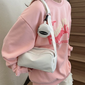 Women Minimalist Nylon Crossbody Bag With Detachable Round Coin Purse Wide Strap Casual Shoulder Bag Urban Simple Sub-Bag