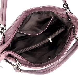 Interior layout of crossbody bag showing zipper pockets and compartments in lychee leather
