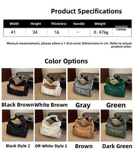 Detailed size chart and multi-color selection for this large canvas messenger bag