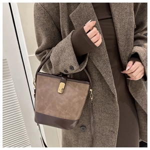 Detail der Retro-Beuteltasche mit braunem Leder und goldenem CD-Metallverschluss