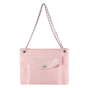 Sac bandoulière rose en cuir PU avec chaîne argentée et fermoir rotatif en métal
