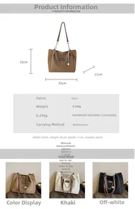 Spécifications du sac cabas en nylon matelassé avec dimensions et trois couleurs