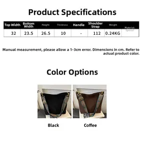 Detailed sizing chart and physical parameters for the stylish crossbody tote bag