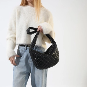 Metallic Quilted Cloud Shoulder Bag For Women Fashion Hobo Crescent Bag Minimalist Padded Handbag PU Leather Purse