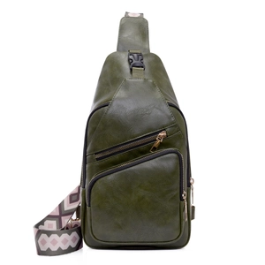 Borsa a tracolla in pelle PU verde oliva con spallina larga a motivi geometrici