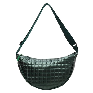 Green quilted half-moon crossbody bag made of high-quality PU with adjustable strap