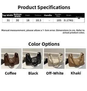 Detailed size specifications and color options for the stylish PU leather tote handbag