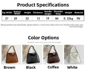 Tableau des tailles détaillé pour le sac fourre-tout en cuir PU avec dimensions et coloris