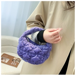 Chic purple quilted cloud handbag with stylish puffer design for modern women