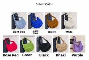 Color matrix showing nine quilted dumpling bags including blue, brown, white and green options