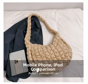 Detailed comparison of apricot cloud bag size with tablet and phone showing large capacity