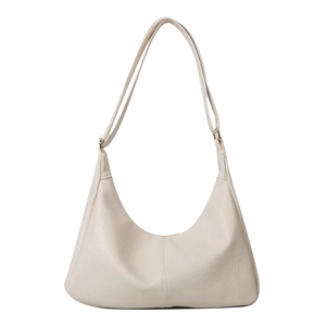 Minimalist off-white PU leather crescent tote bag with adjustable shoulder strap