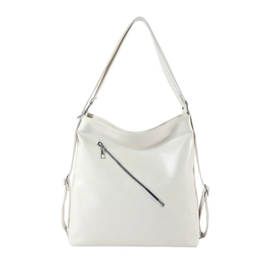 Sac à dos polyvalent en cuir PU blanc pour femme avec fermeture éclair argentée
