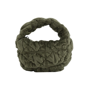 Chic olive green quilted plush handbag with crescent shape for winter fashion
