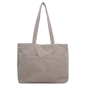 Minimalist corduroy tote bag in taupe with spacious front pockets and large capacity