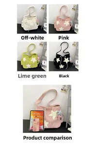Sac cabas en velours à étoiles montrant plusieurs coloris et sa grande capacité