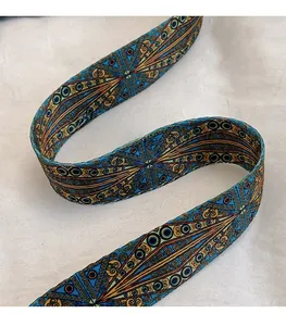 Detailed macro view of a colorful geometric woven shoulder strap for a PU leather handbag