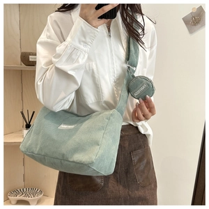 Set di Borse a Spalla in Velluto a Coste alla Moda con Portamonete per Donna Stile Coreano Semplice Grande Capacità Casual