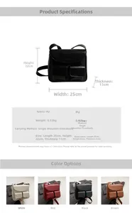 Detailed size specifications for the PU leather shoulder bag with multi-color options
