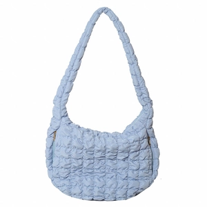 Light blue quilted cloud bag with large capacity and stylish fold design for women