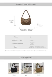 Detailed dimension guide for quilted cloud shoulder bag showing size 35cm x 23cm x 13cm