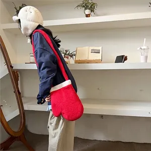 Borsa A Tracolla Creativa A Forma Di Guanto In Lana Sherpa Borsa Invernale Calda In Lana Di Agnello Per Donna Regalo Di Natale Rosso Marrone