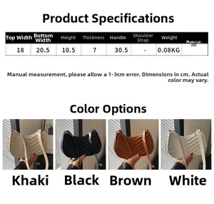 Detailed size chart for the V-quilted PU leather handbag showing product dimensions