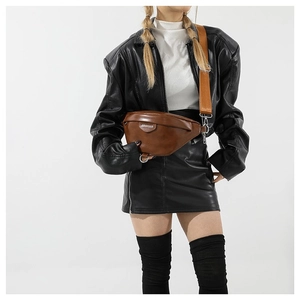 Fashion Women PU Leather Shoulder Bag Half Moon Chest Bag Wide Strap Crossbody Bag Solid Color Casual Handbag Urban Style
