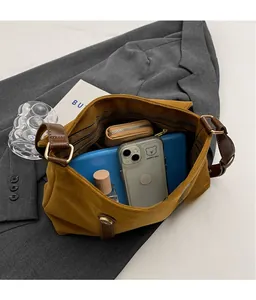 Interior view of ginger velvet shoulder bag showing large capacity for essentials