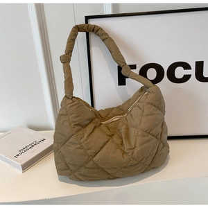 Trendy Quilted Padded Shoulder Bag For Women Large Capacity Fabric Hobo Bag Minimalist Solid Color Puffy Handbag Casual Tote Bag