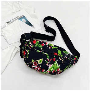 Winter floral crossbody bag in durable black nylon with adjustable strap for women