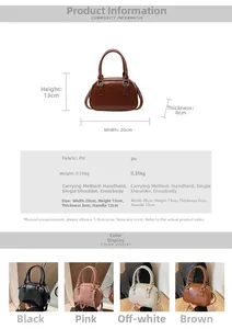 Size chart showing dimensions for a vintage PU leather handbag with weight and color options